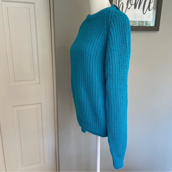 LAUREN ALLEN PEACOCK BLUE WOMENS CREWNECK CABLE KNIT VINTAGE SWEATER SZ MED NWT - Picture 3 of 11